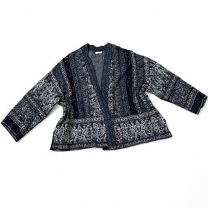 J.Jill‎ Blue & Grey Boho Kimono 3/4 Sleeve Cardigan Open Front Cardigan
